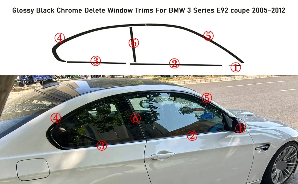 Glossy Black PVC Car Window Decorative Strip Sticker For BMW 3 Series E92 coupe 2005-2012 Exterior Protection Accessory view 6
