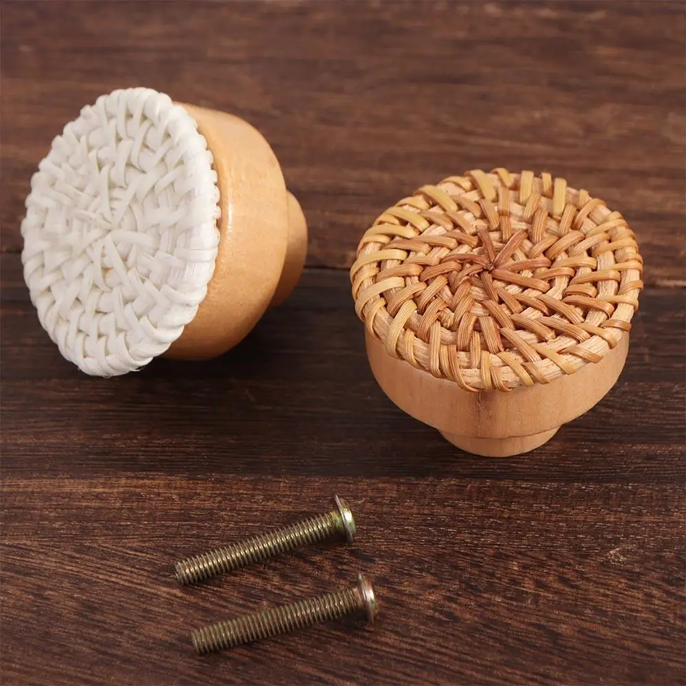 

Cupboard Door Handle Wooden Handles Furniture Hardware Woven Rattan Drawer Knobs Circular Handmade Round Wardrobe Handle Home