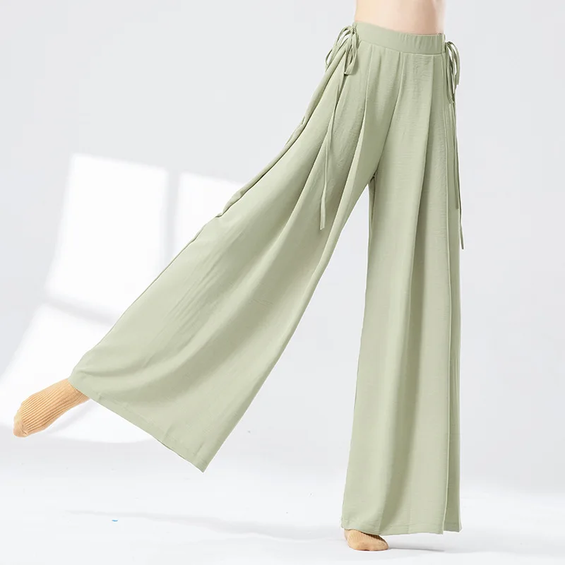 

Soft Modern Dance Pants Loose Ribbon Wide Leg Dancing Trousers Chinese Classical Dance Performance Ladies Yoga Pants for Adult
