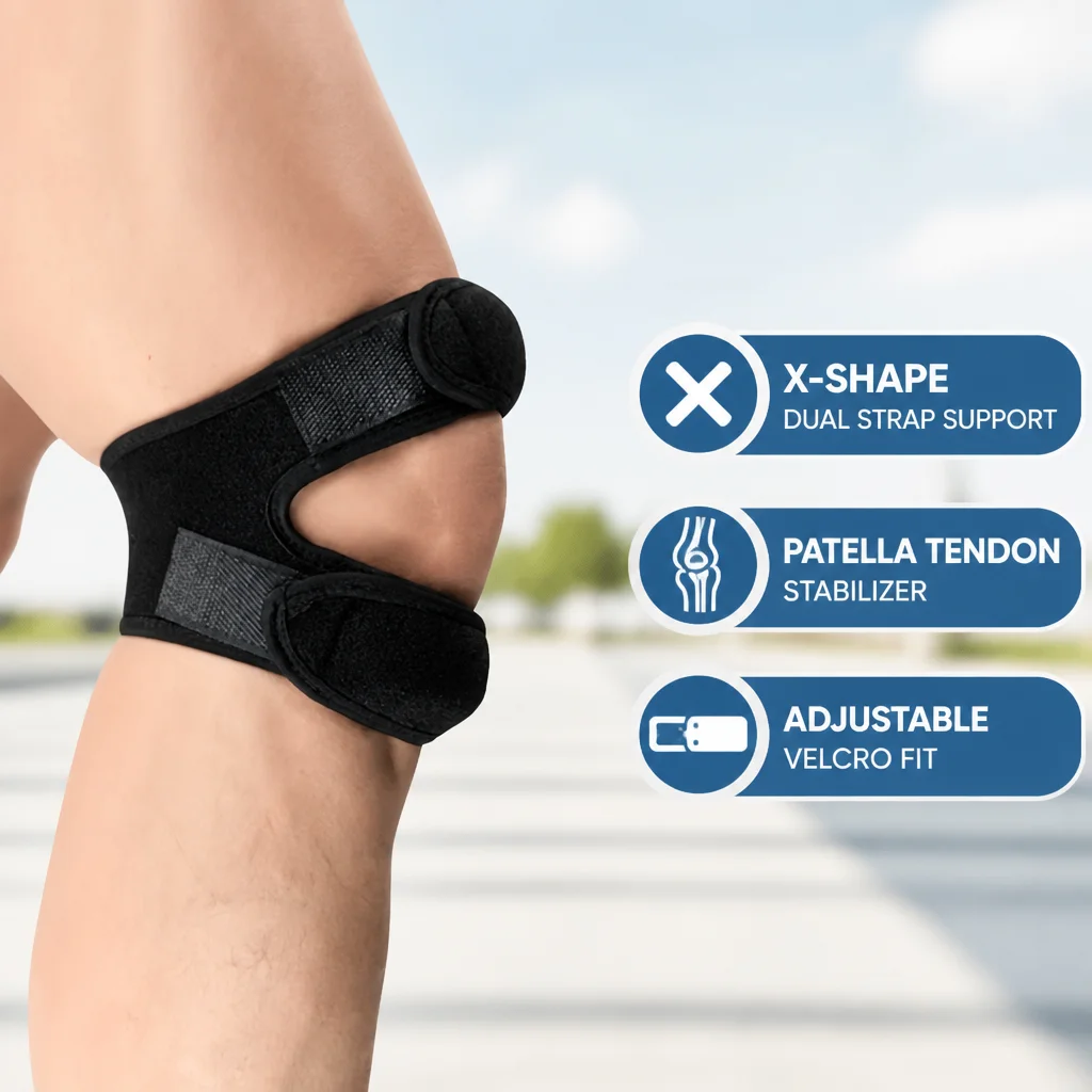 Patella Knee Strap Dual Knee Brace Adjustable Tendon Support Knee Pads Men Women Running Basketball Cycling Knee Strap
