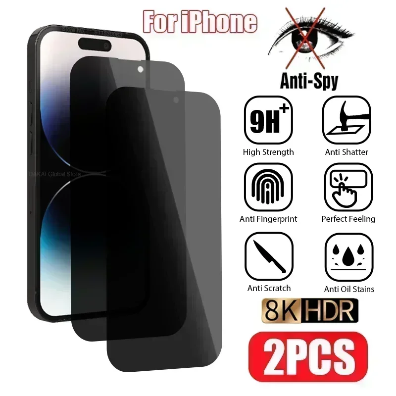 2PCS Privacy Screen Protector For iPhone 15 14 13 12 11 Pro Max Anti-Spy Glass For iPhone 13 Mini 7 8 Plus X XR XS SE 2020 2022