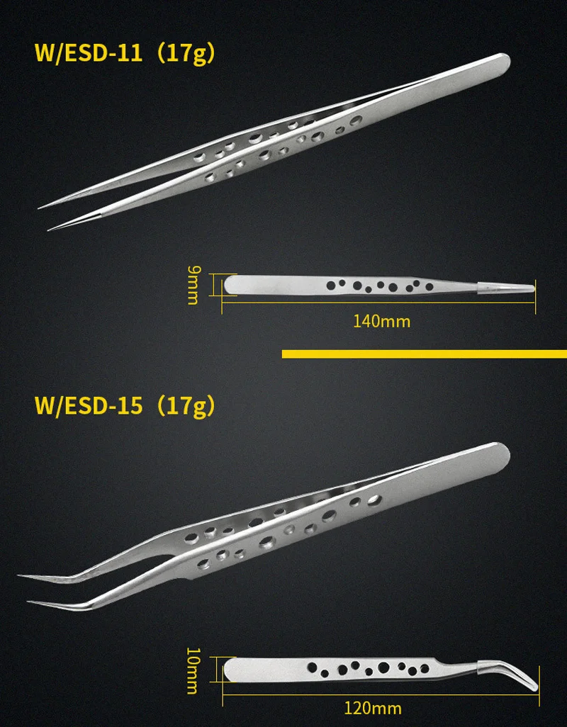Stainless Steel Tweezers Anti-static Magnetic Tweezers for electronics soldering Maintenance Cellphone Mobile Phone repair Tools