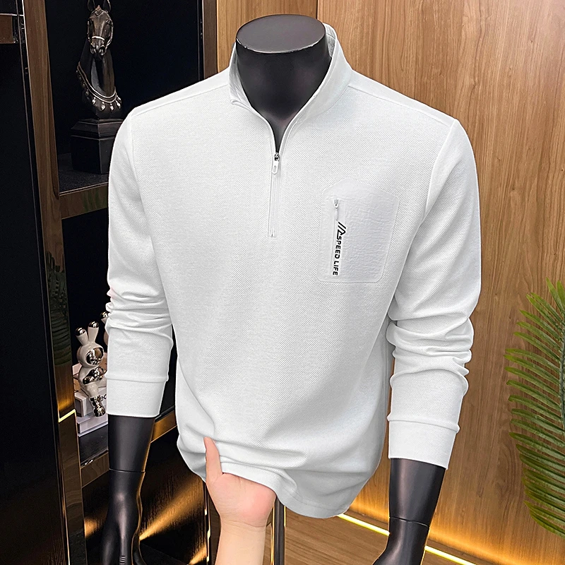 Brand Luxury half zipper stand collar long sleeve T-shirt men's fashion letter embossed personality patch casual new sweatshirt