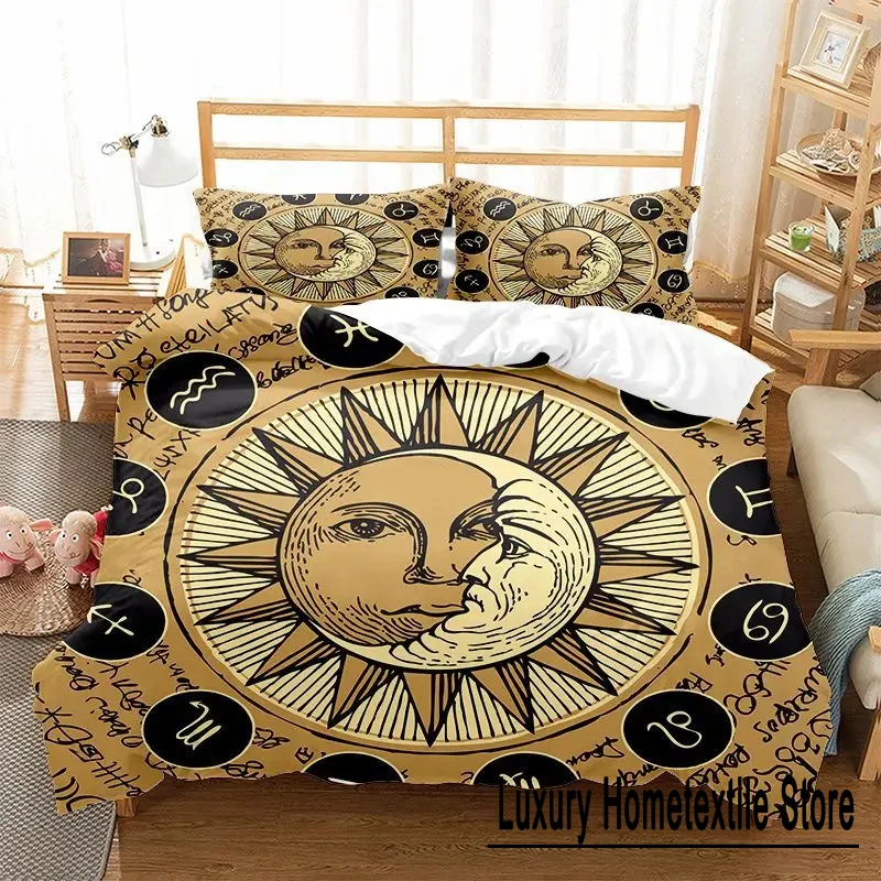 Sun and Moon Bedding Set King/Queen Size Twelve Constellations Zodiac Comforter Cover Adults Astrology Polyester Duvet Cover