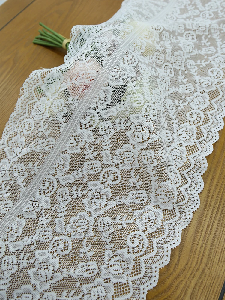 White small rose lace table flag with rustic romantic style suitable for living room dining table