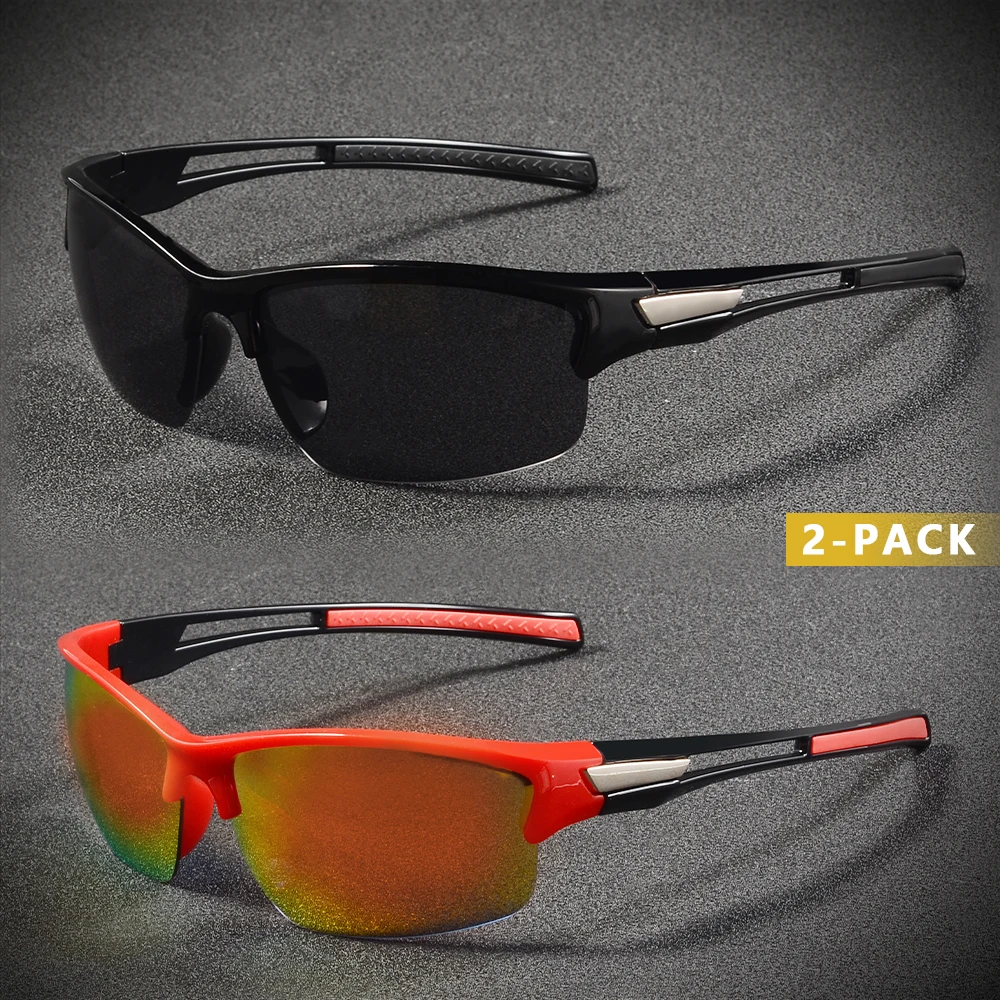 CRIXALIS 2Pcs Halb Rahmen Sport Sonnenbrille Für Männer Für Laufen Radfahren Designer Spiegel Anti-reflektierende Goggle Schatten UV400