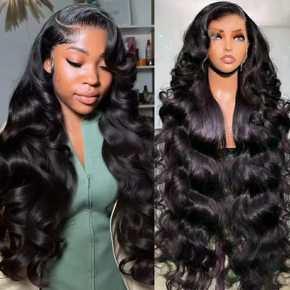 

Натуральные черные парики с эффектом волн, 13x4 HD, с фронтальной частью из кружевной ткани, готовые к носке, синтетические, без клея, высококачественные, термостойкие, для косплея