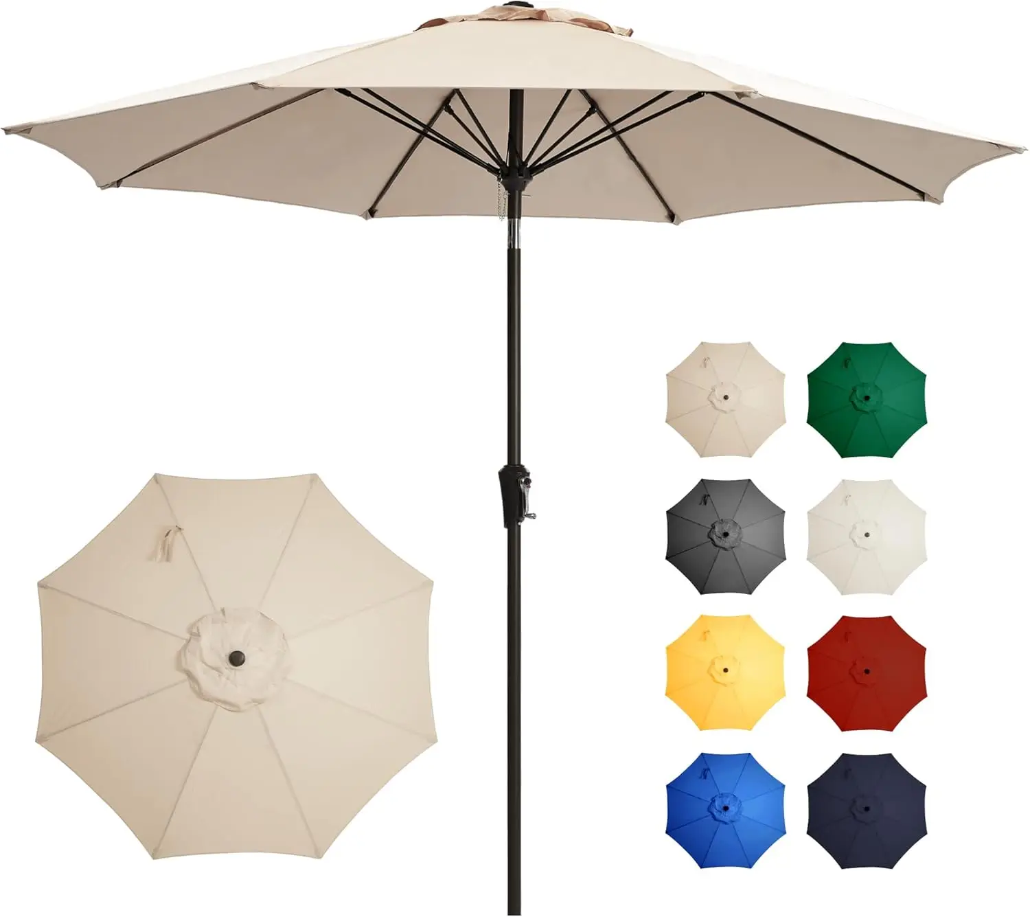 

9FT Large Outdoor Patio Umbrella with UV Resistant Canopy, Easy Tilt Crank, and Fiberglass Ribs for Garden, Pool, or Deck