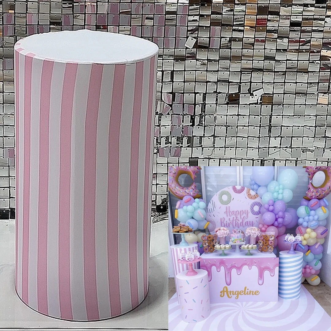 Baby Birthday Party Props Elastic Fabric Cylinder Pedestal Plinth Cover Candy Sweets Dessert Tablecloth Decor