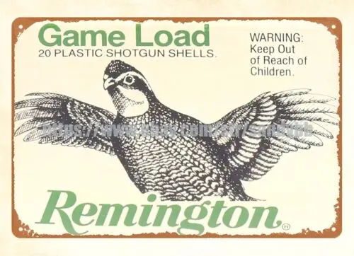 Remington Game Load quail hunting ammunition bullets metal tin sign collectible