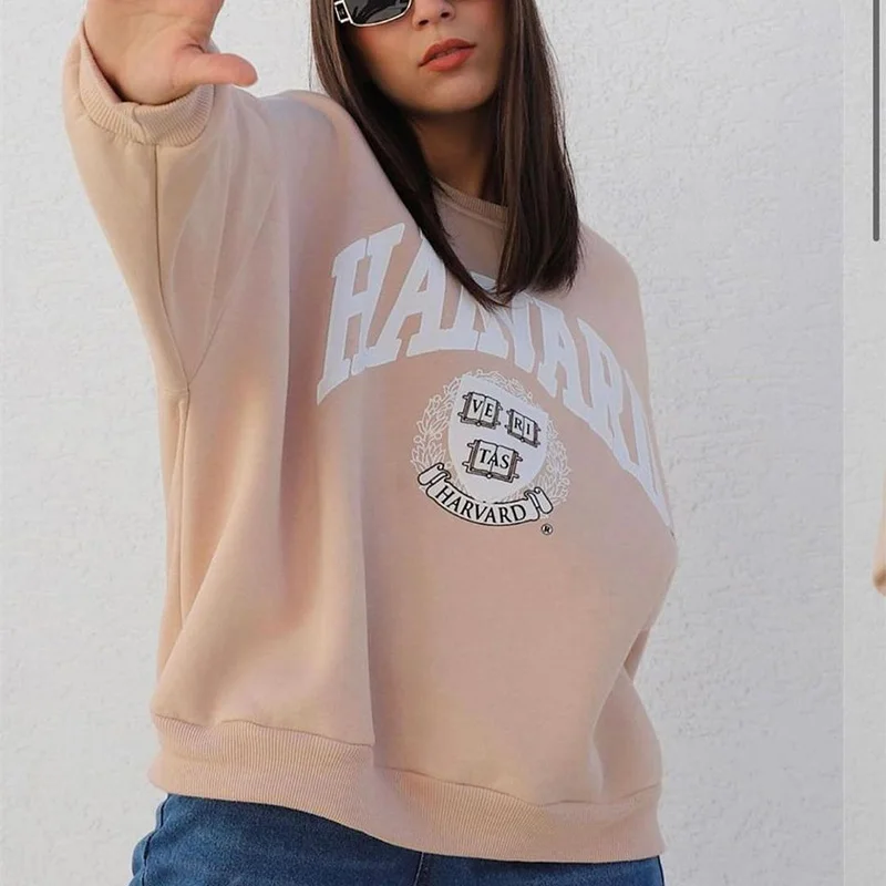 Basics Winter Clothing Woman Warm Clothes Female Letter Print Pullovers O Neck Long Sleeve Casual Outerwear Thick Sweatshirts