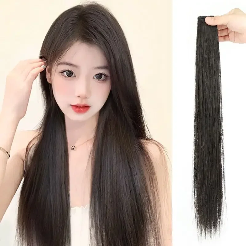 قطع وصلات شعر طويلة مستقيمة ورقيقة غير مرئية غير قابلة للتتبع، وصلات شعر مستعار من الألياف الآسيوية