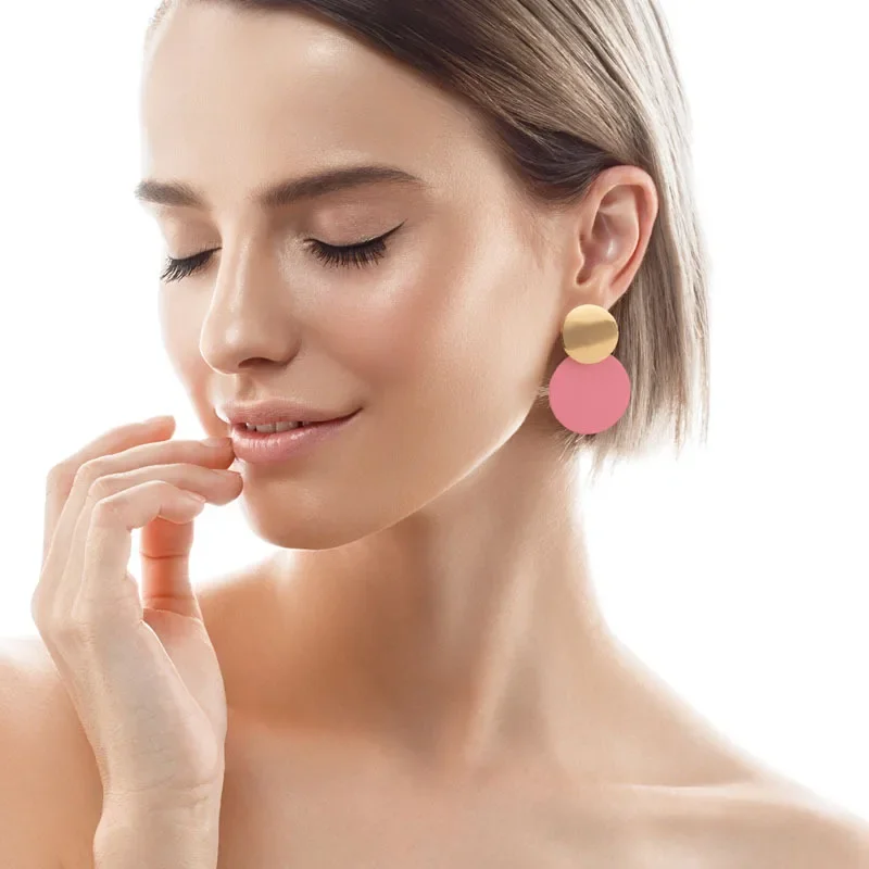 2024 New Arrival Fashion Geometric Round Personality Wafer Splice Earrings for Women Charm Design Korean Jewelry Accessories