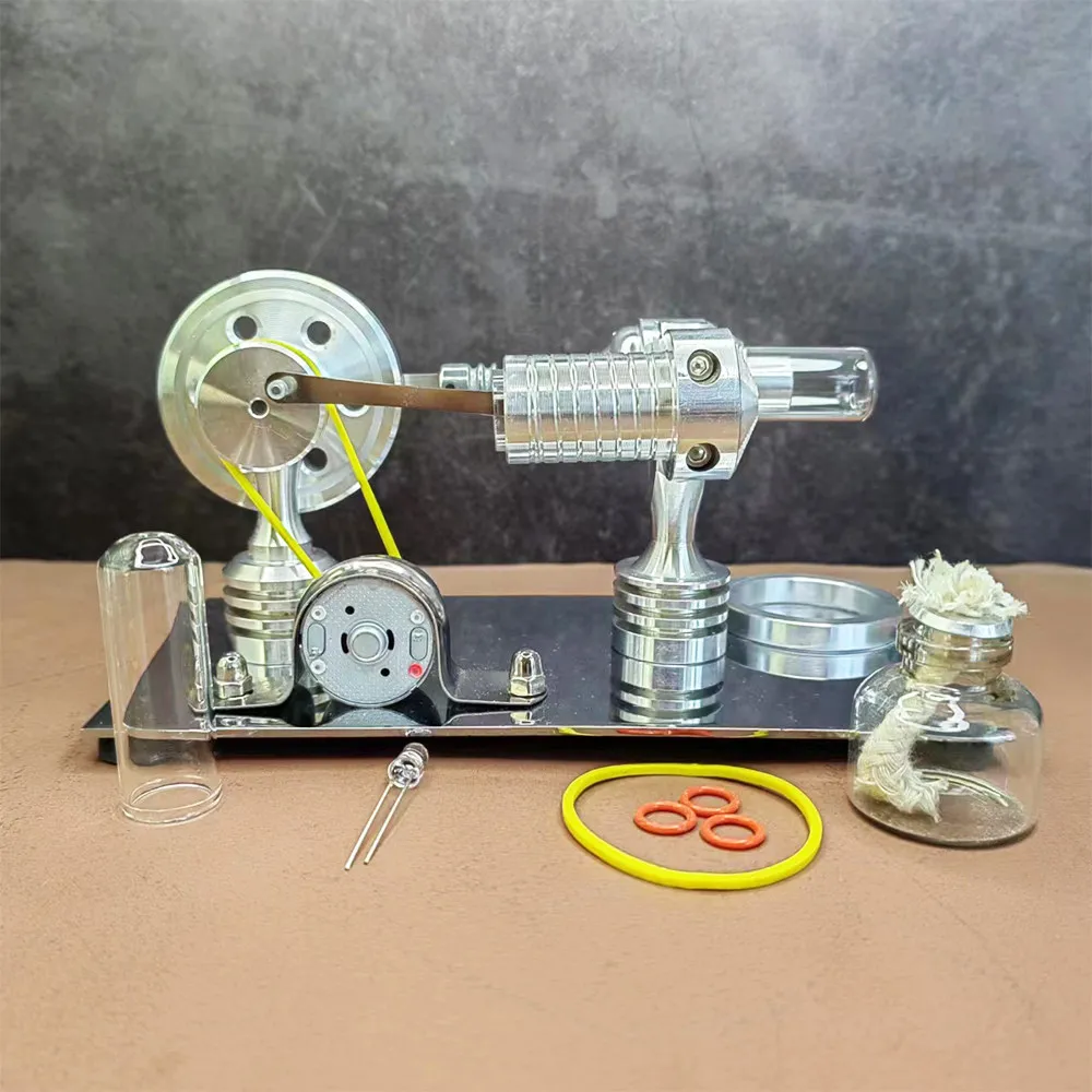 

Single Cylinder Stirling Engine with LED Lights Generator Physics Experiment Teaching Aid Metal External Combustion Engine Model