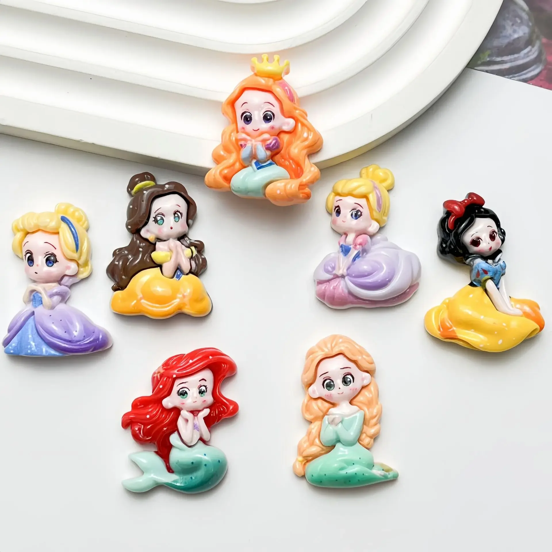 5pcs Cute Disney Beautiful Princess Cartoon Resin Flatback Supplies Charms for Diy Kawaii Resin Accessories Crafts Materials