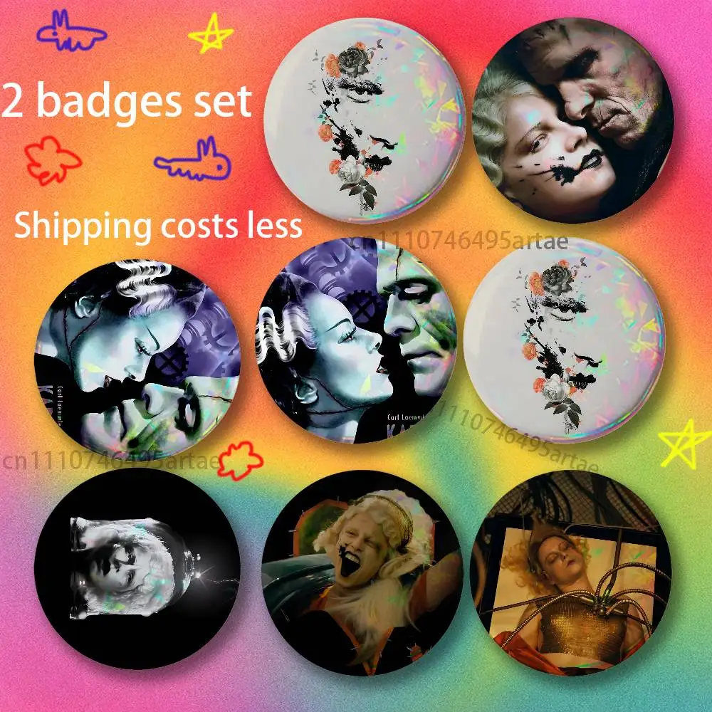 B-Bride of F-Frankenstein Brooches for Backpack Accessories 25,32,44,58,75mm Round Enamel Pins 2-piece set Cartoon Anime Badge