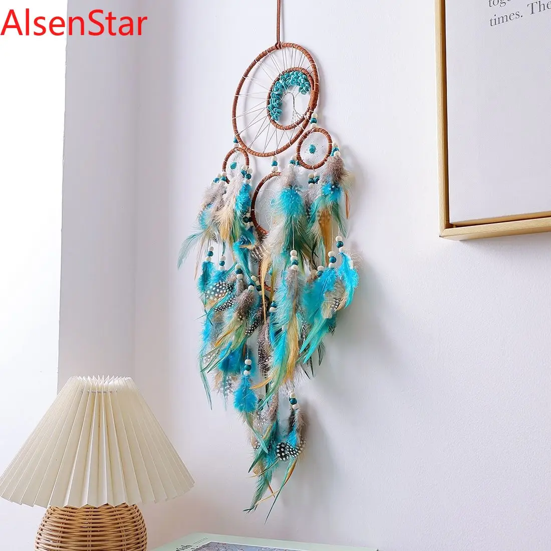

Turquoise Dreamcatcher Door Hanging Pendant Bedroom Bedside Feather Tassel Dream Catcher Wind Chime Girl's Heart Birthday Gift