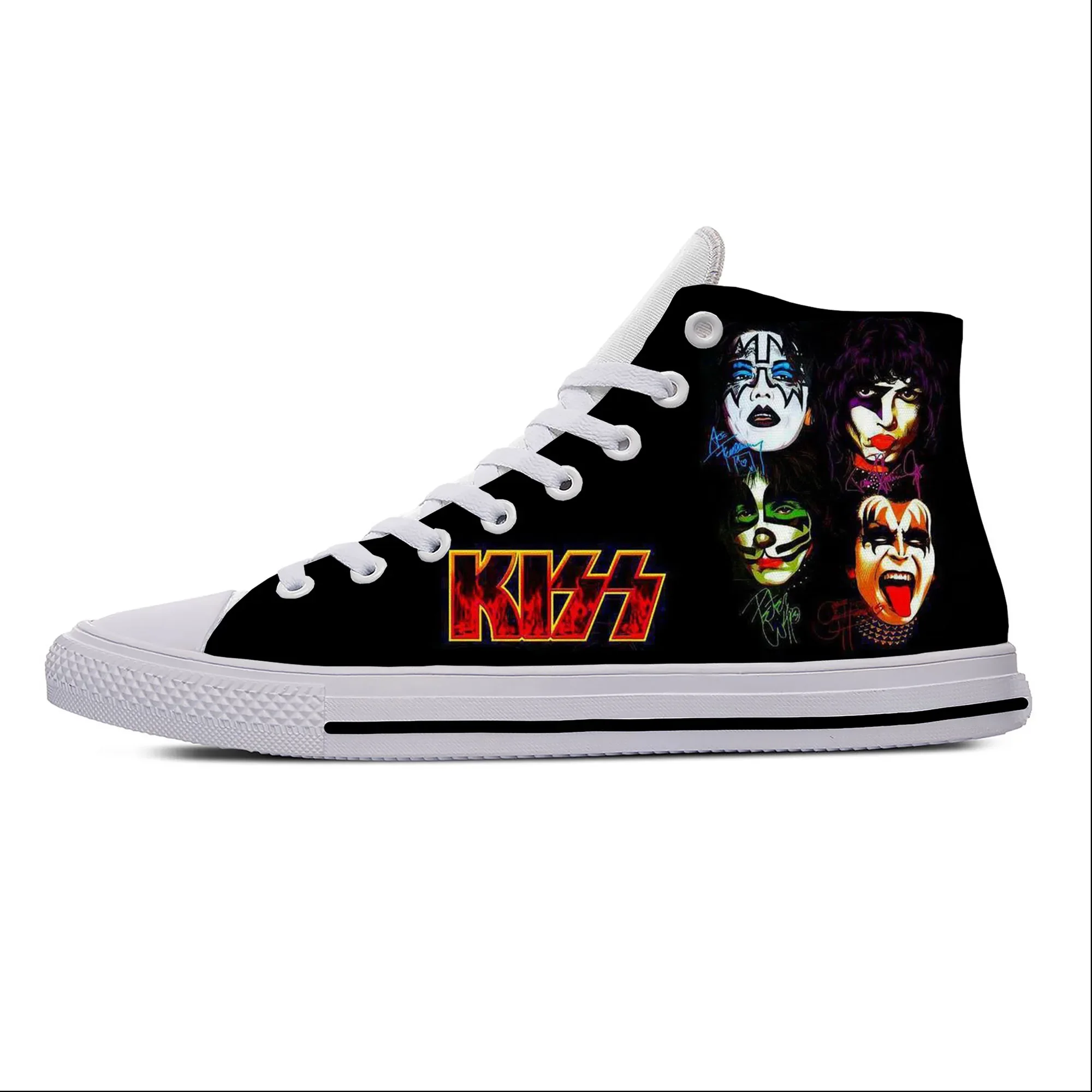 Heavy Metal Rock Band Kiss Music Fashion Grappige Casual Stoffen Schoenen Hoge Top Lichtgewicht Ademende 3d Print Heren Dames Sneakers