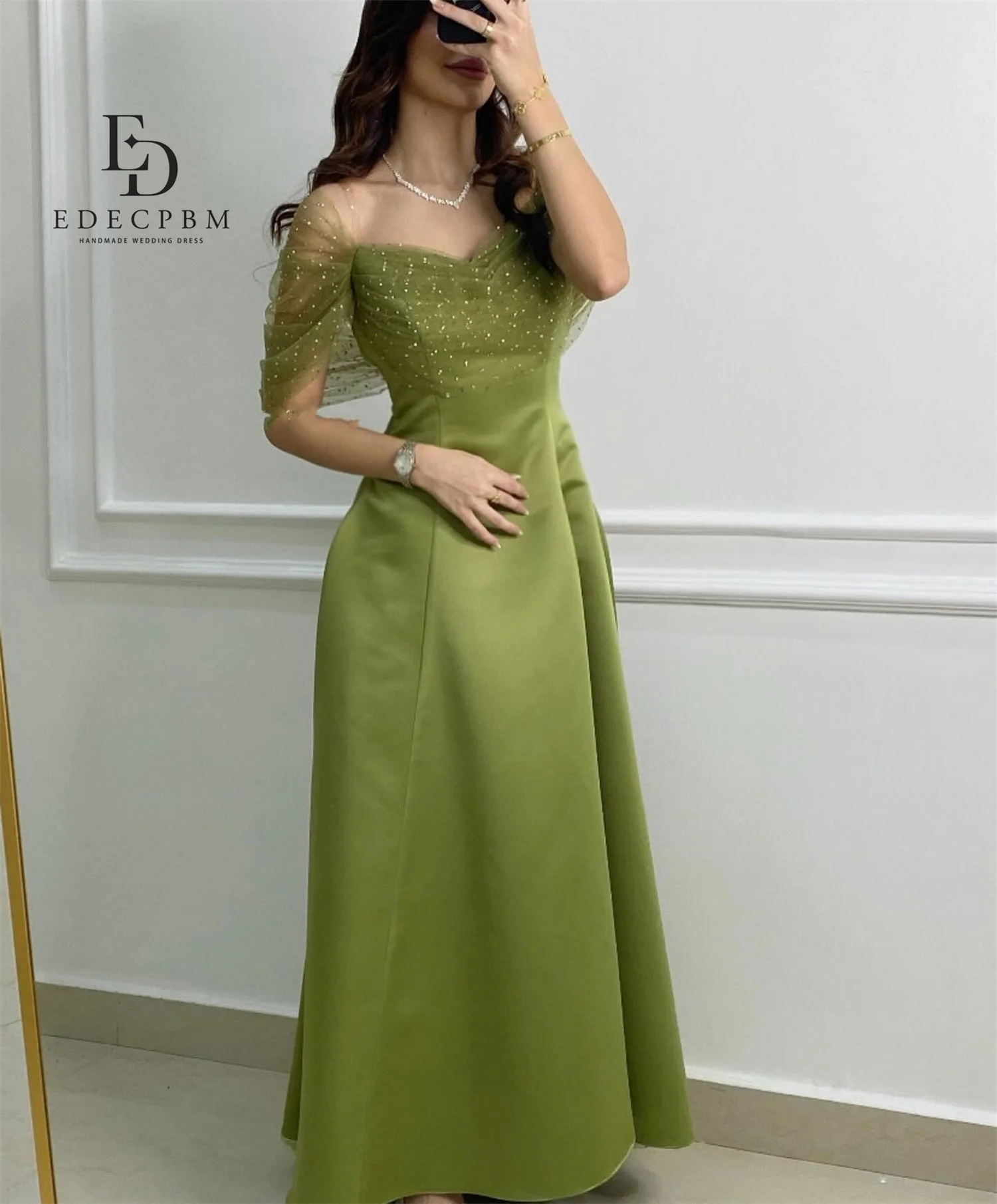 EDECPBM Eleganckie Sukienki Wieczorowe na Specjalne Okazje, Luksusowe Suknie Wieczorowe 2025 Damskie Zielone Satynowe Sukienki na Bal