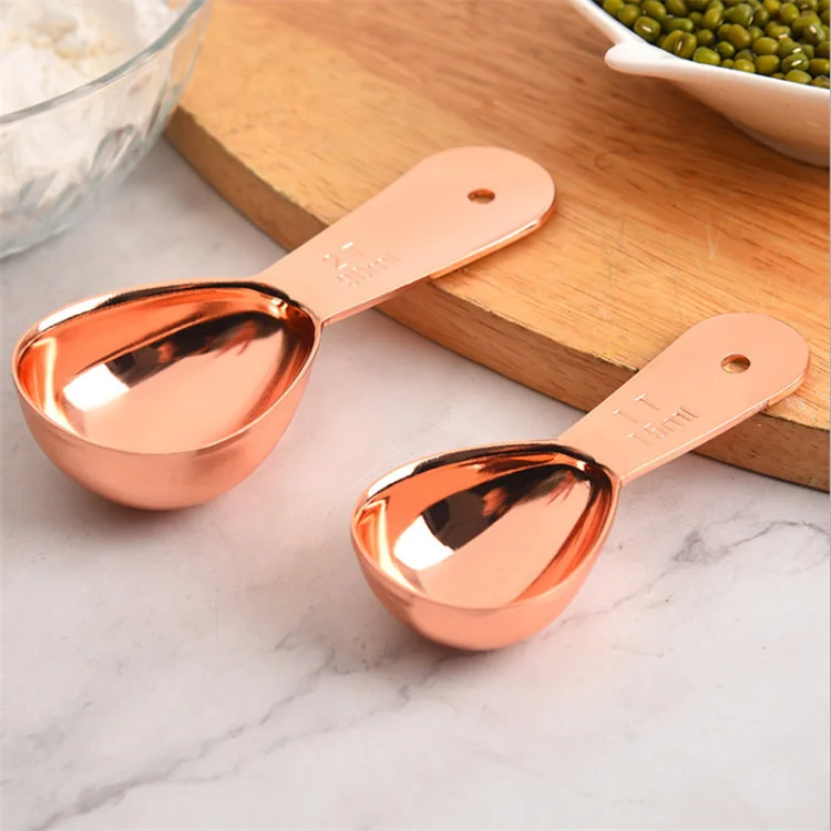 20pcs Heart Shaped Measuring Rose Gold Coffee 304 Stainless Steel Spoon Graduated Measuring Spoon Triangle Milk