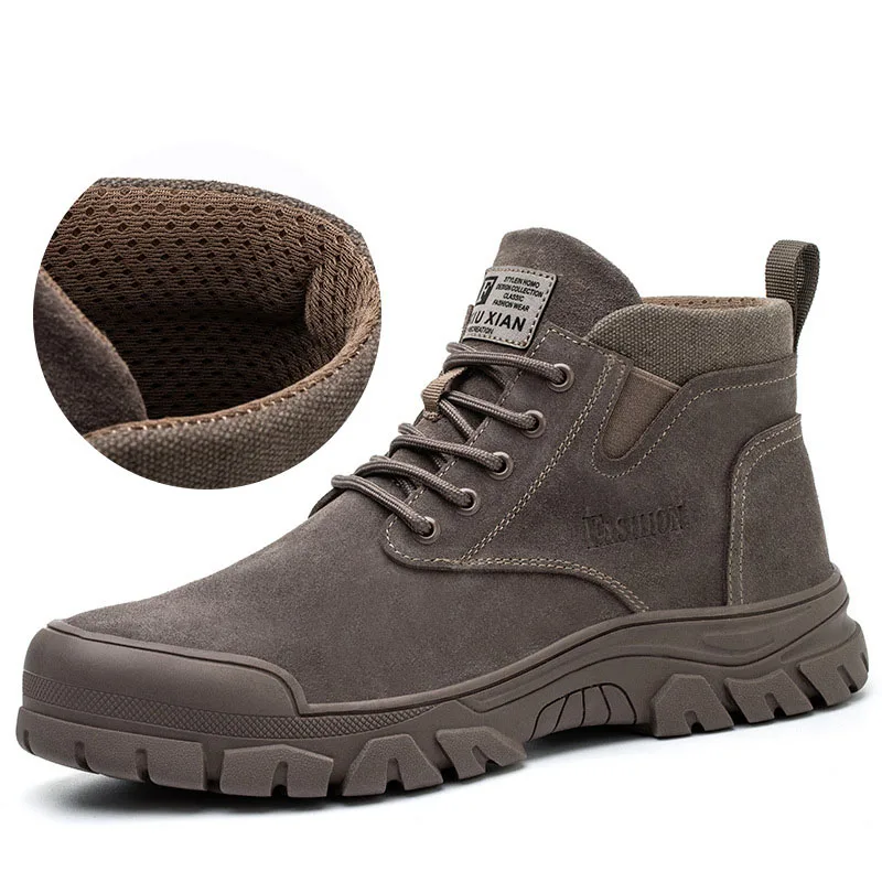 men fashion steel toe cap work safety boots autumn winter welding shoes cow suede leather worker ankle botas security footwear