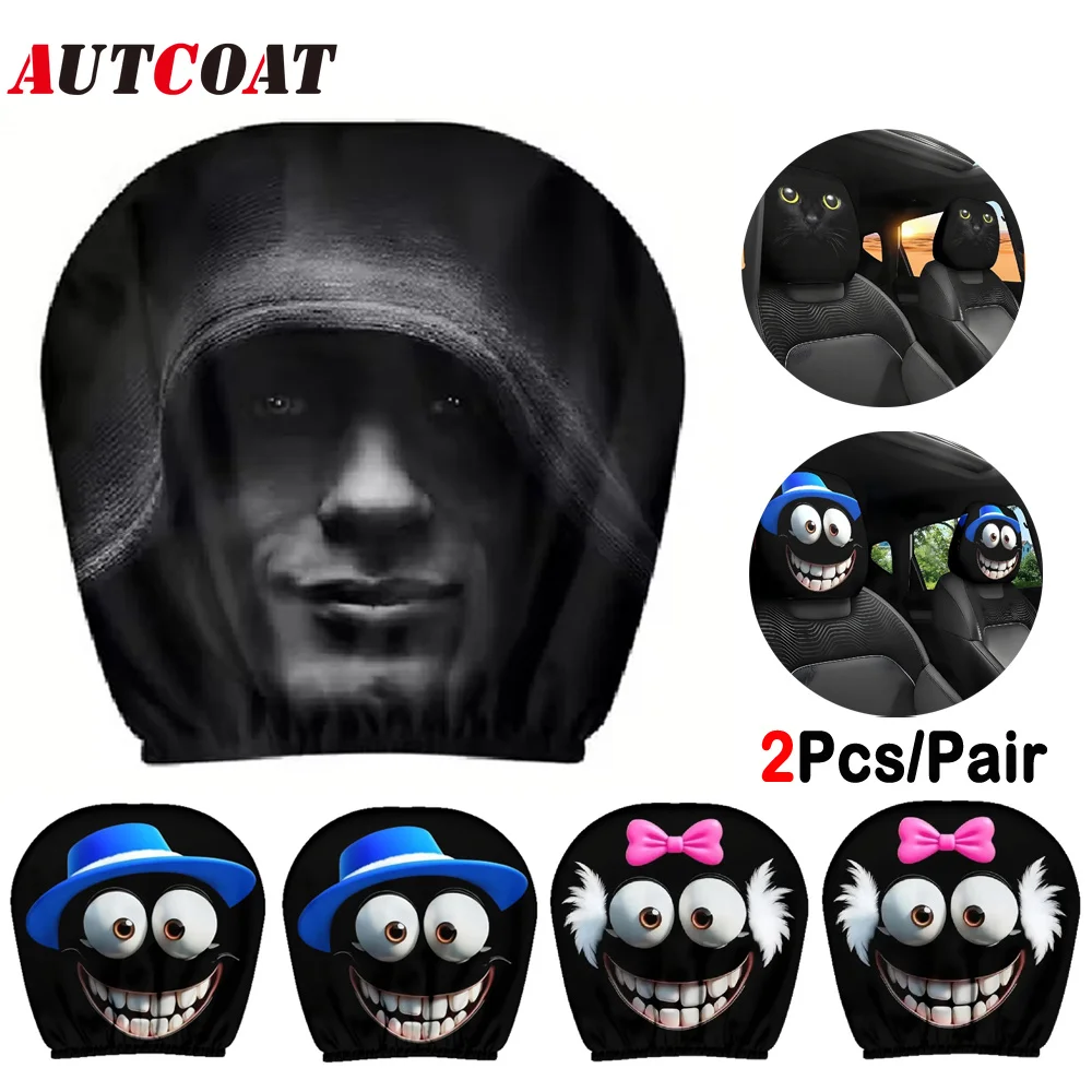 2PCS Ghost Face Headrest Covers, Scary Covers for Cars, Stretchy Seat Headrest Protector, Funny Cover for Auto, Vehicle, Truck