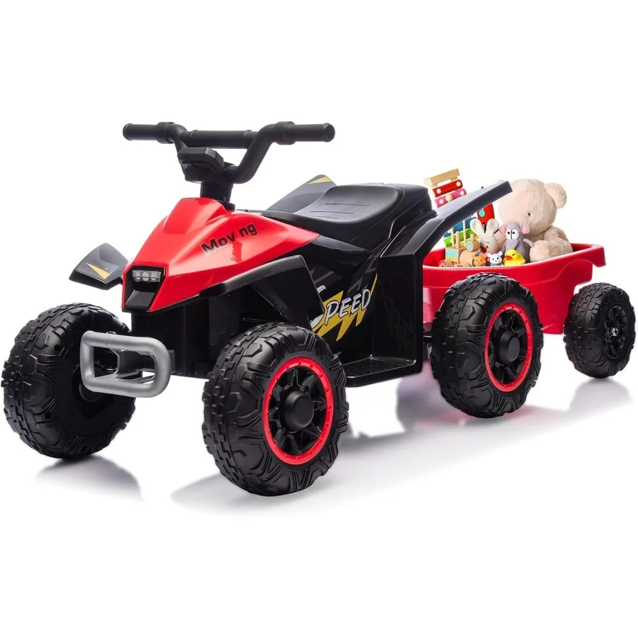 Kids Ride On Toys,6V Kids ATV Quad with Trailer for Toddlers 3 Year Old+, Electric Ride-On Car w/Wear-Resistant Tires,Music, For