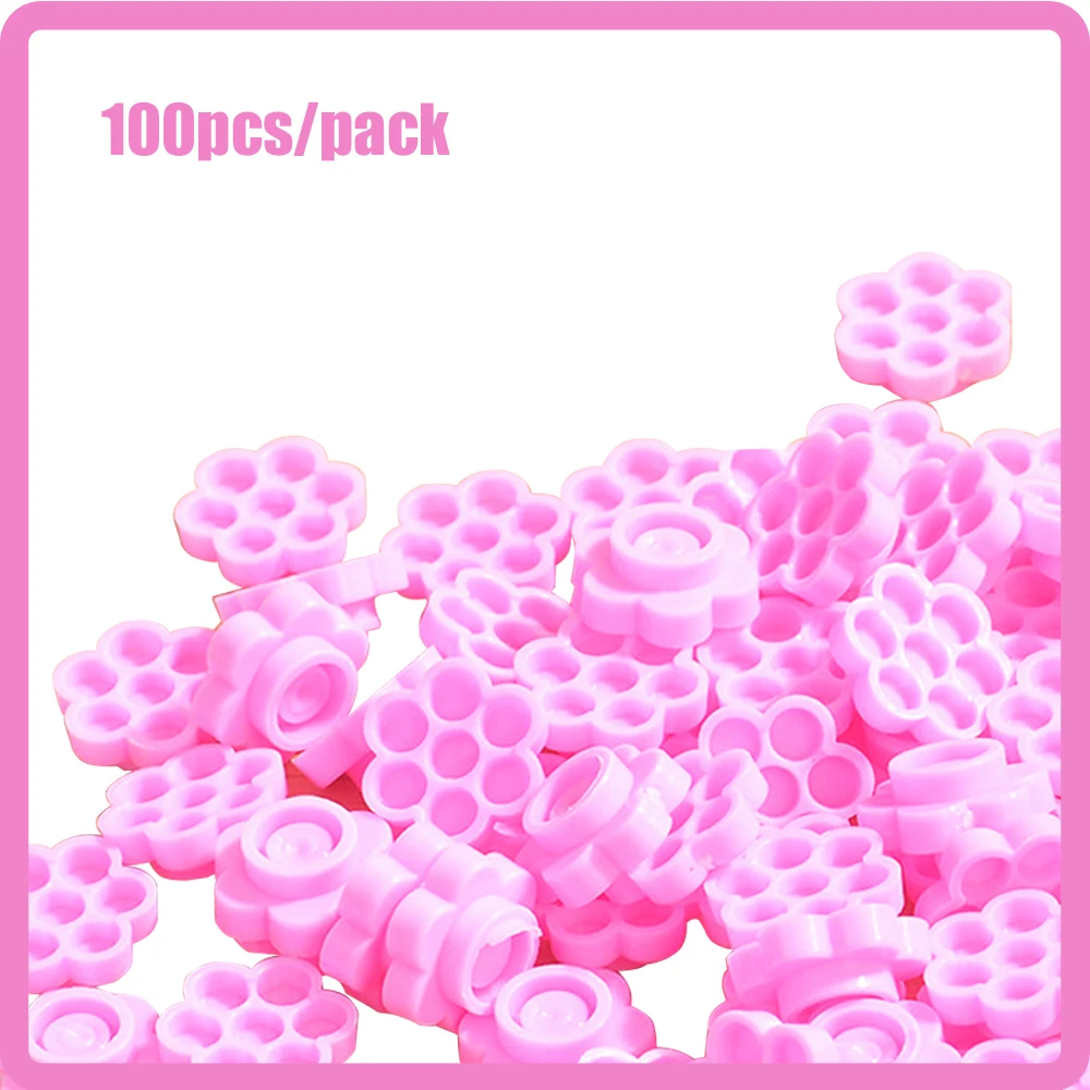 100Pcs Pink Eyelash Extension Glue Cup Honeycomb Shaped Grafting Eyelashes Auxiliary Makeup Tool Tattoo Ink Pigment Container