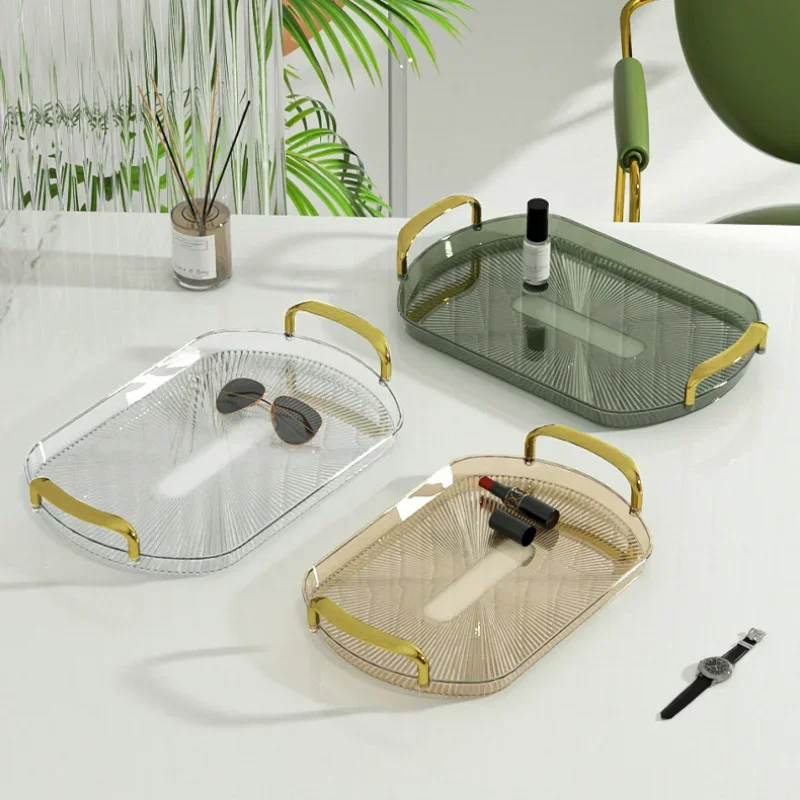 

Plastic Tea Tray Creative Light Luxury Transparent Storage Tray Decorative Home Jewelry Debris Organizer Fruit Snack Plate