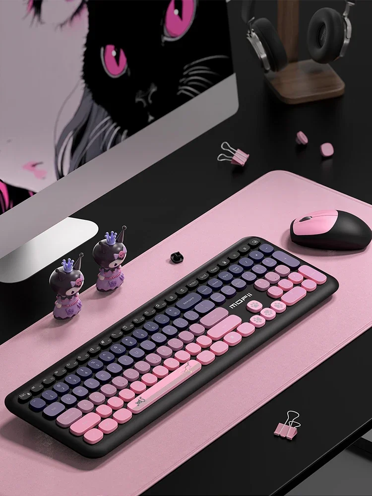 

MOFFI Top-Selling Cute Girly Wireless Keyboard & Mouse Set – Plush Round Keys, Whisper-Quiet, Stunning Style, Fits Desktops/Lapt