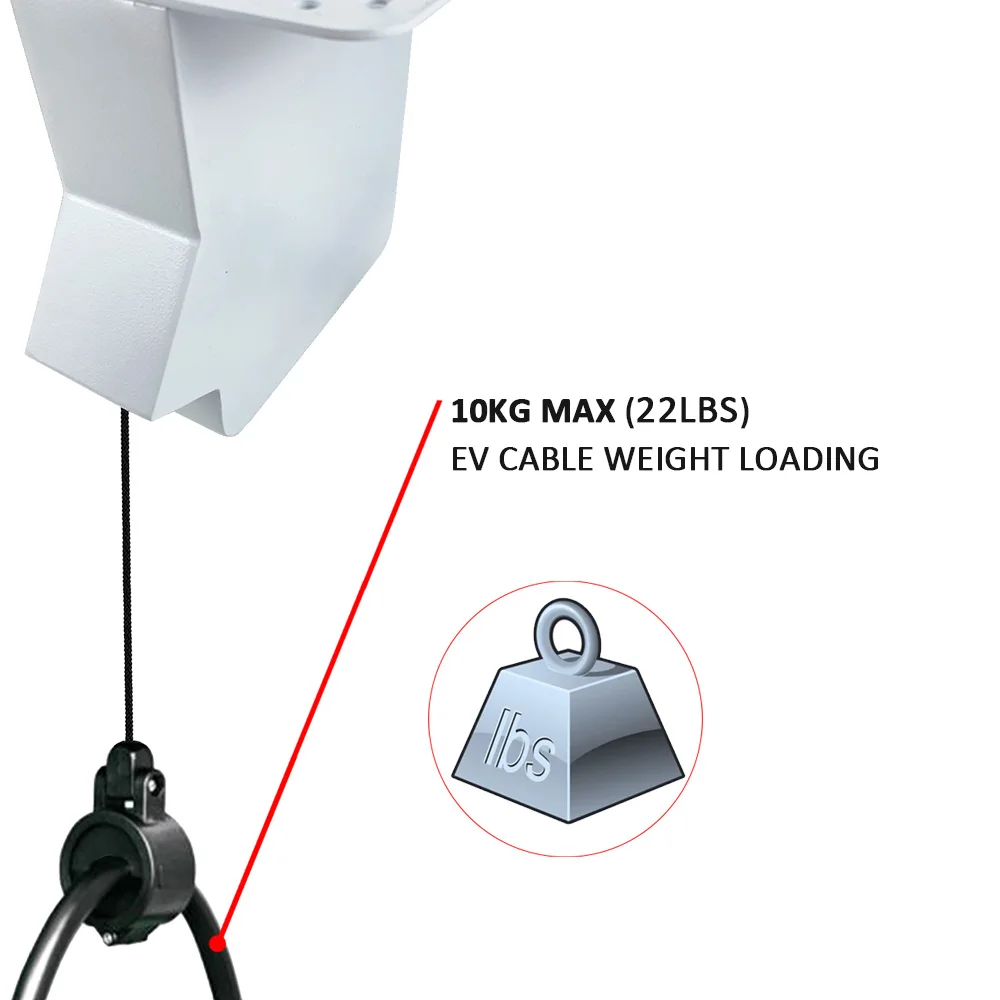 Residential Garage Level 2 EV Charger Cable Management Organizer Ceiling Mount Auto Lock Stop 30A 40A EV Charge Cable Retractor