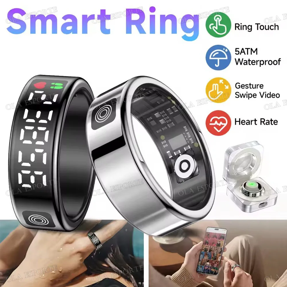 2026 Smart Ring with Display Screen and Touch, Wireless Charging, Health Manager, 5 ATM Waterproof For Men Women Rings R12 HT30