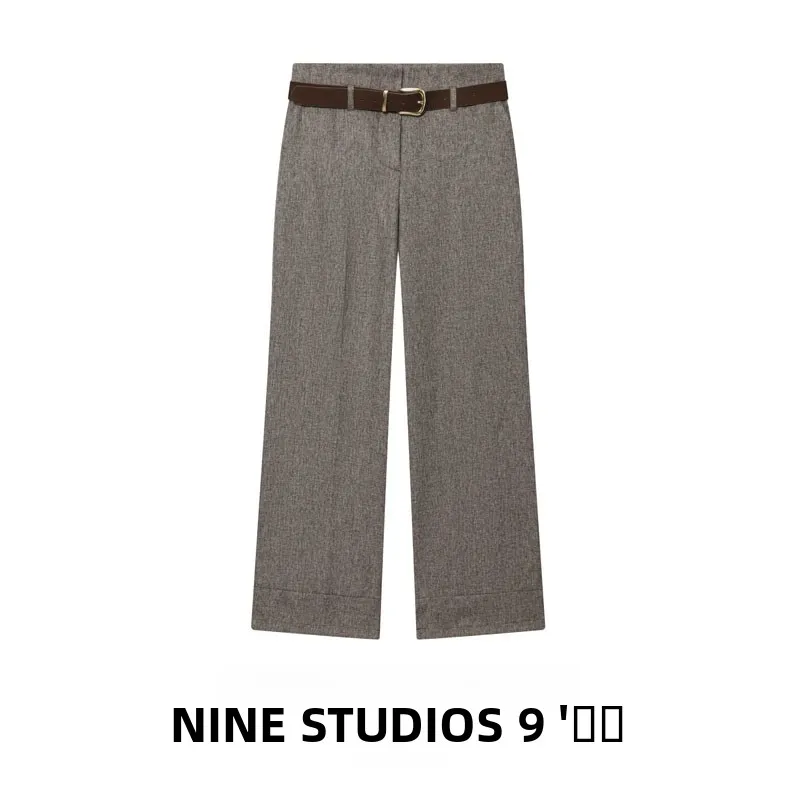 Pantaloni casual a vita alta con cintura Pantaloni da abito con motivo geometrico da donna Pantaloni a gamba dritta per donna Primavera 2025