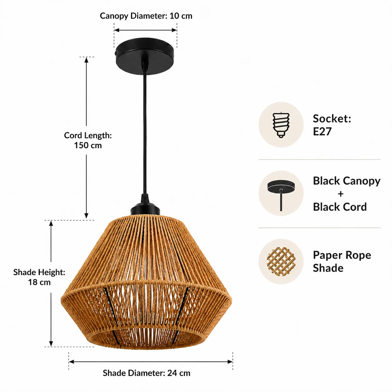 

JOYINLED E27 Pendant Light Retro Hemp Rope Pendant Lamp for Living Room Bedroom Restaurant Japanese Rattan Wood Woven Lamp