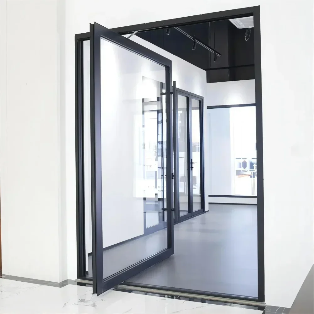 SIXINALU Entry Door Main Security Interior Revolving Doors of House Tempered Glass Aluminum Pivot Doors Price Per Square Meter A