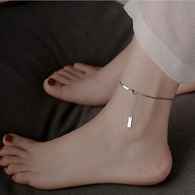 sterling silver ankle bracelet Flat Blade Chain Anklet for Women Summer Bracelet on the Leg Punk Silver Ankle Jewelry