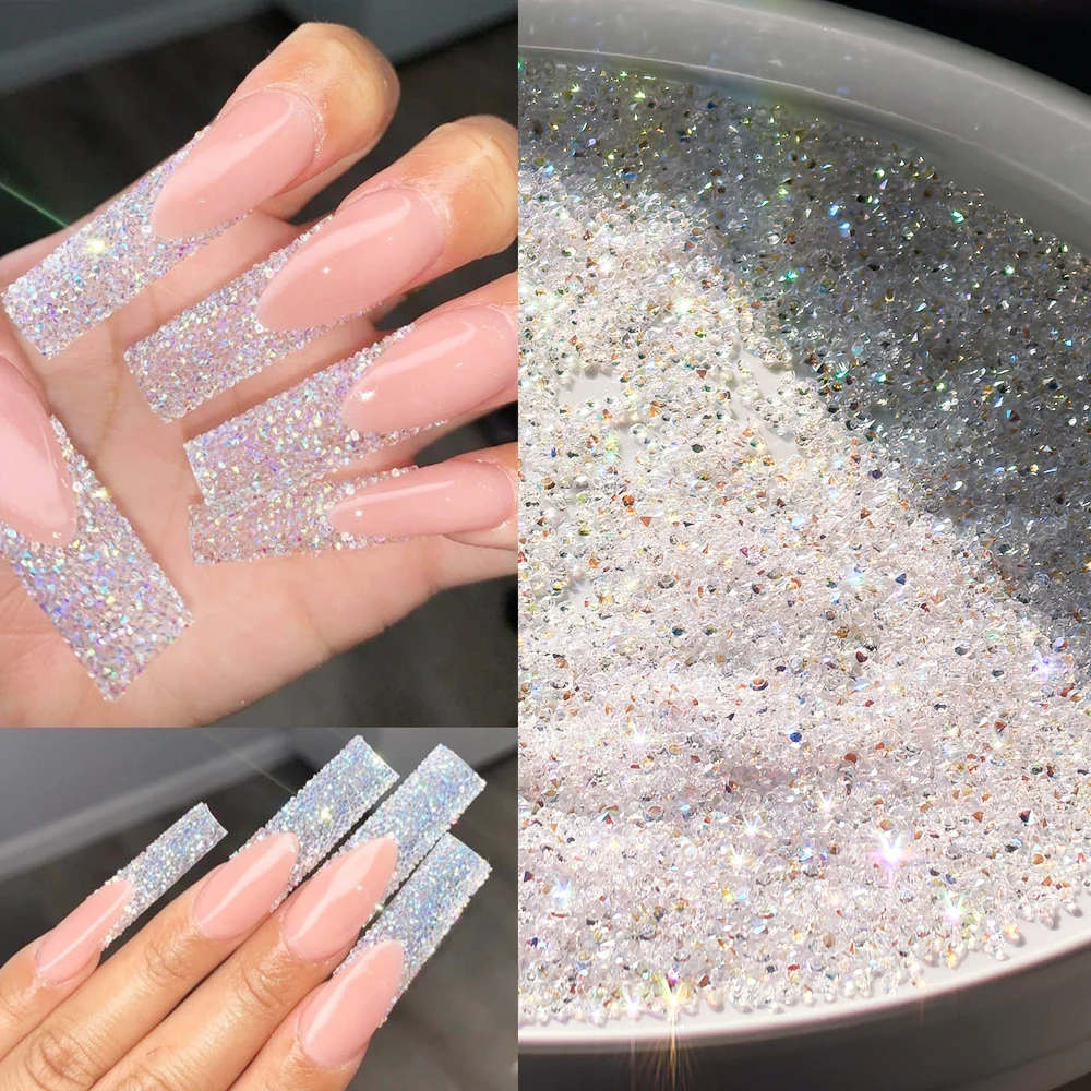 1 Pudełko 1.2mm Mikro Koraliki do Paznokci Diamenty Przezroczyste/AB Mini Cyrkonie do Paznokci Aurora Ozdoby do Paznokci Małe Diamenty Dekoracja do Manicure