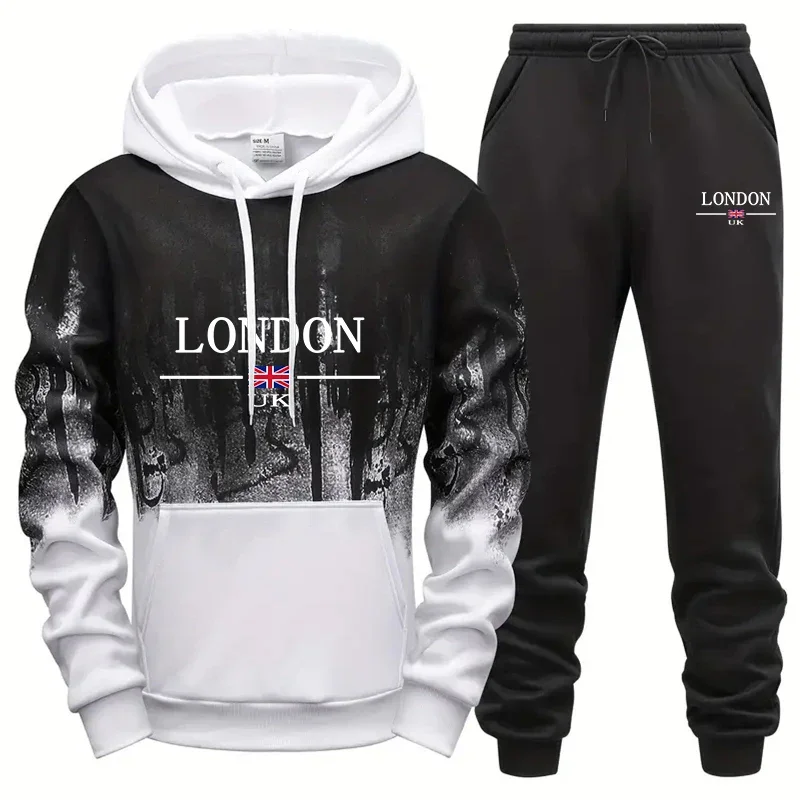 

Mens Tracksuit Printing Splash-ink Sweatshirt Sportswear 2 Pcs Sets Fitness Sports Jogging Mens Clothing Casual Hoodies Outfits