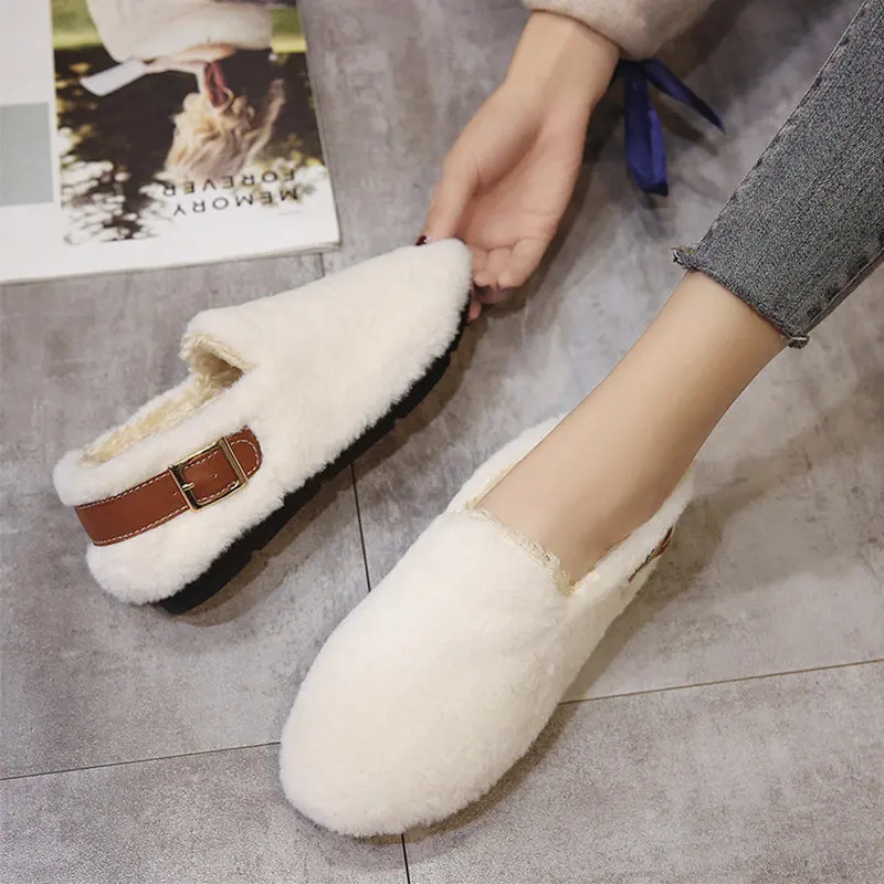 Moccasin Shoes 2023 Fashion Women\'s Loafers Fur Autumn Round Toe Casual Female Sneakers Shallow Mouth Flats Moccasins Modis Wint