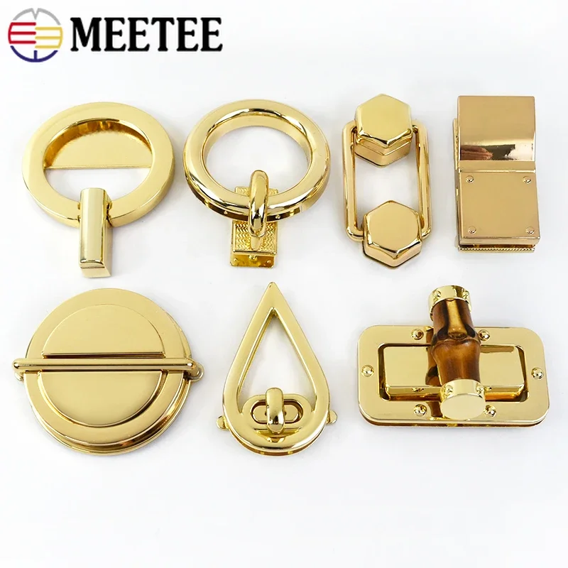 1/2Pcs Meetee Gold Metal Lock Clasp Turn Twist Locks Closure Snap Clip Buckles DIY Bag Purse Hardware Repair Accessories