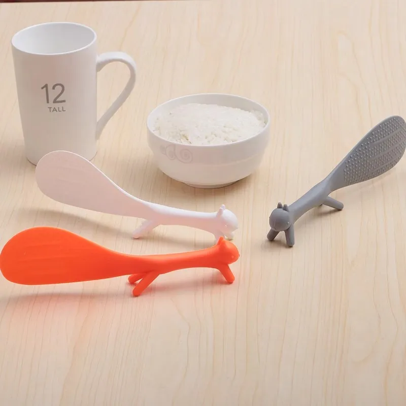 3PCS New Arrival Home Kitchen Lovely Creative Unique Stand Squirrel Non-Stick Rice Spoon Scoop Paddle Ladle