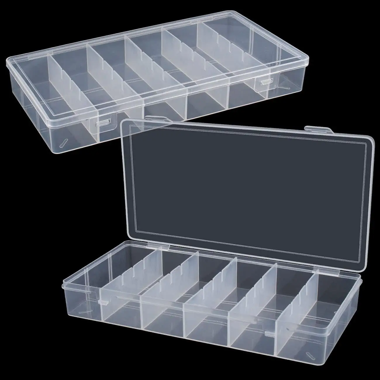 Large 6-Grid Plastic Organizer Box, Clear Storage Container for Jewelry, Beads, Craft Supplies, Washi Tape, Sewing Accessories