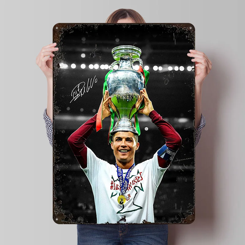 Cristiano Ronaldo Holding the Euro 2016 Metal Poster Customized Wall Art Retro Vintage Metal Signs for Man Cave Custom Plate