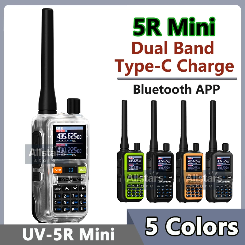 1PC/2PCS New BAOFENG UV 5R Mini Walkie Talkie 5W Bluetooth Multi Band Wireless Copy Frequency AM FM Type-C Two Way Radio Camping