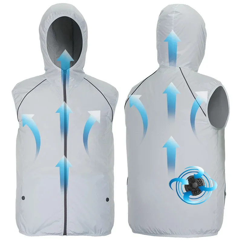 Summer outdoor cooling air conditioning vest men and women solid color hooded