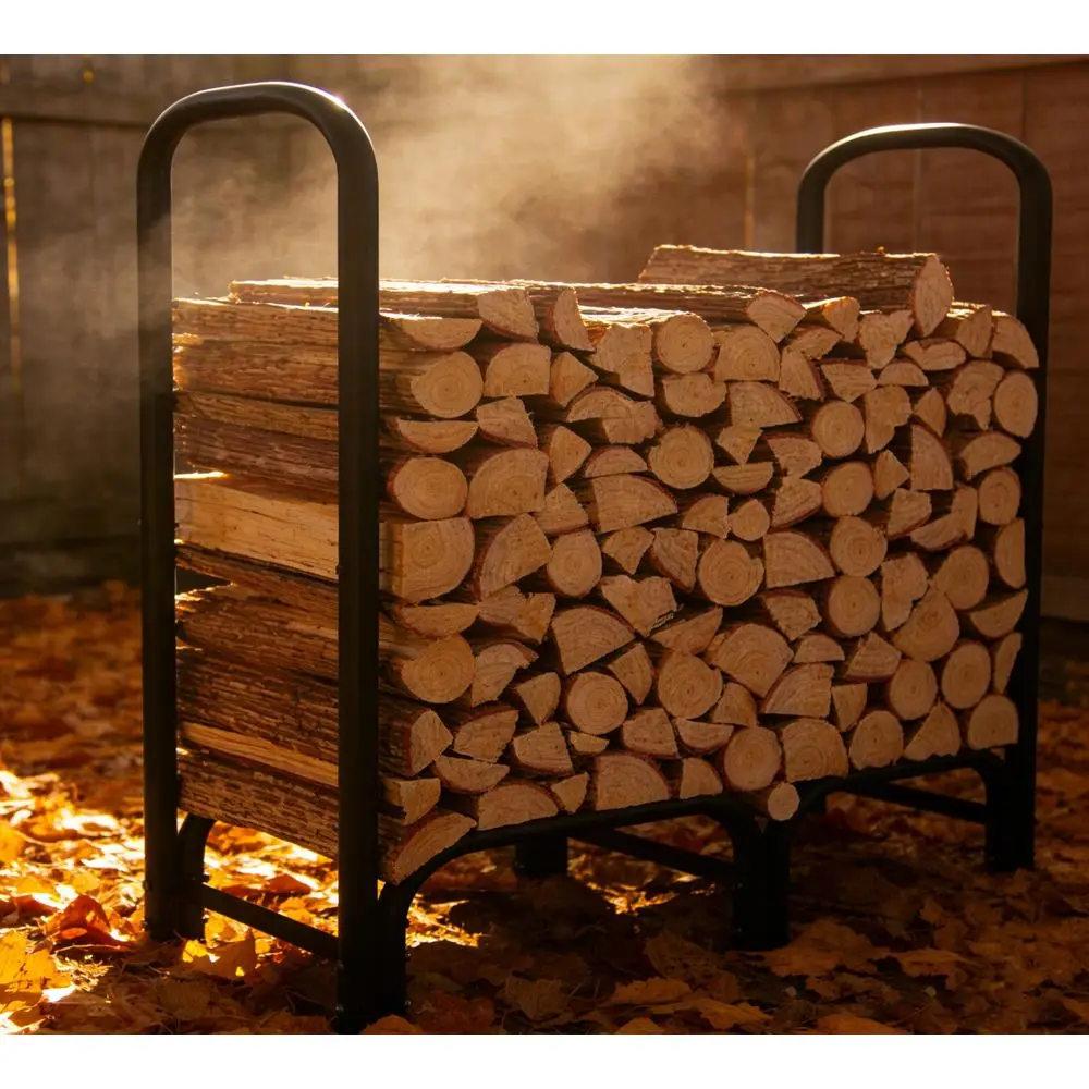 

Стойка для дров усиленная, для дома и улицы, с чехлом, черная, из круглых труб