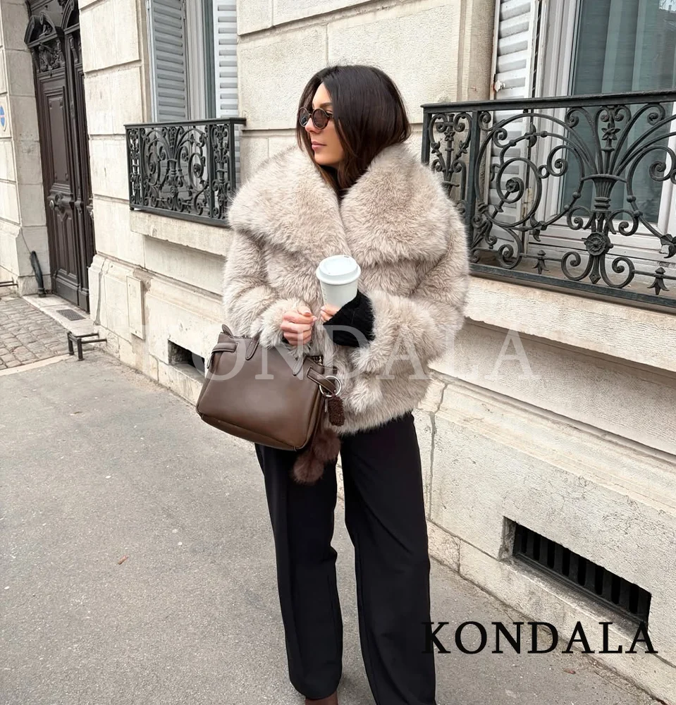 KONDALA à la mode Vintage manteau de fourrure femmes élégant haute rue automne hiver fausse fourrure revers veste manteau 2026 mode décontracté Chic veste