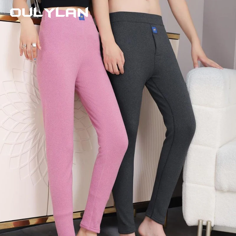 

Soft Elastic Pants Men's High Elasticity Thermal Pants Soft Plush Warmth Firm Women Leggings Stitching for Winter High Waist