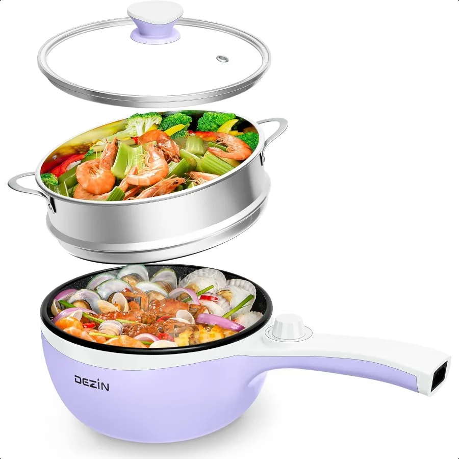 

Hot Pot Electric with Steamer Upgraded NonStick Saute Pan Rapid Noodles Electric Pot 1.5L Mini Pot for Steak Egg Fried Rice Ram