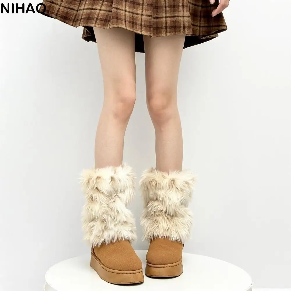 

Kawaii пушистые гетры из искусственного меха, утолщенные чехлы для ног, чехол для ботинок Лолиты, JK, длинные носки-трубы в японском стиле, женские носки